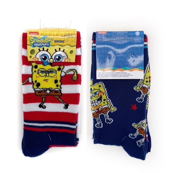 SpongeBob SquarePants Womens Crew Socks Nickelodeon Y2K 2 Pairs Fun Funny Gift - Picture 1 of 9